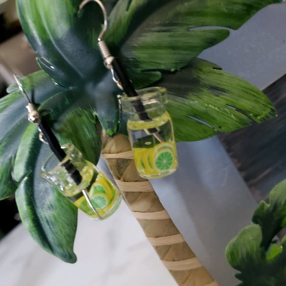 Lemonade with Limes Drink Dangle Earrings - Picture 3 of 11